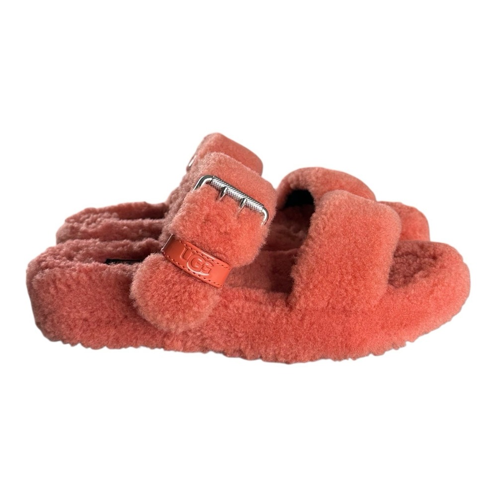 UGG Fuzz Yeah Slippers Women's Size 9 Orange Buckle Flats‎ Open Toe Sandals